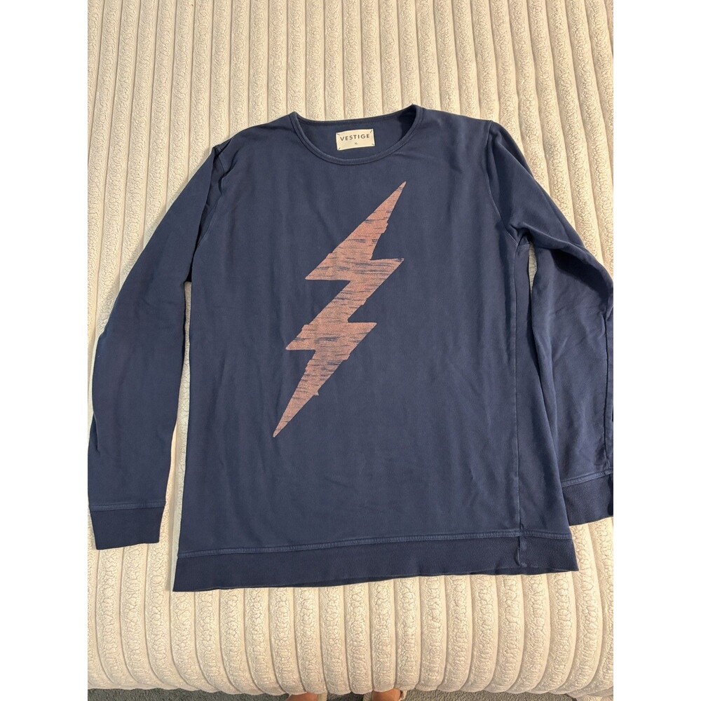 Vestige lightning bolt Crewneck Sweatshirt men’s XL Navy Blue pink 100% Cotton